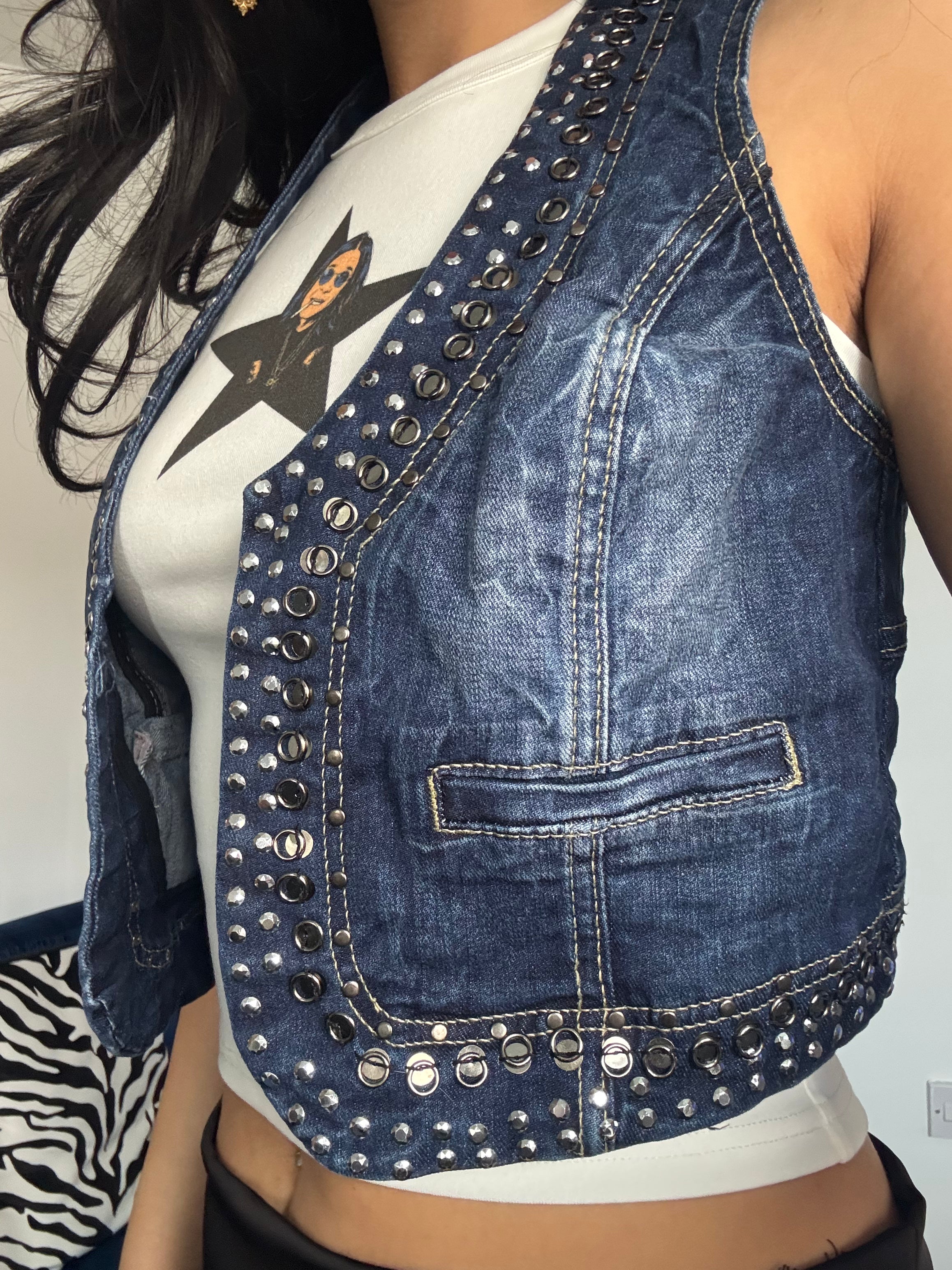 Denim Studded Waistcoat
